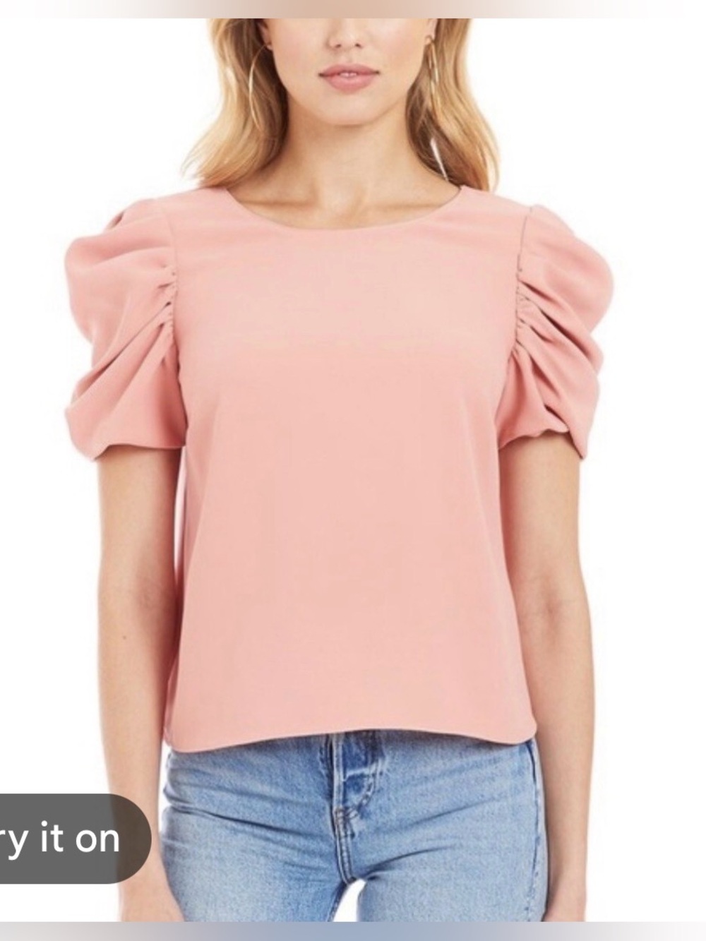 DKNY Puff Sleeve Blouse in Blush Pink